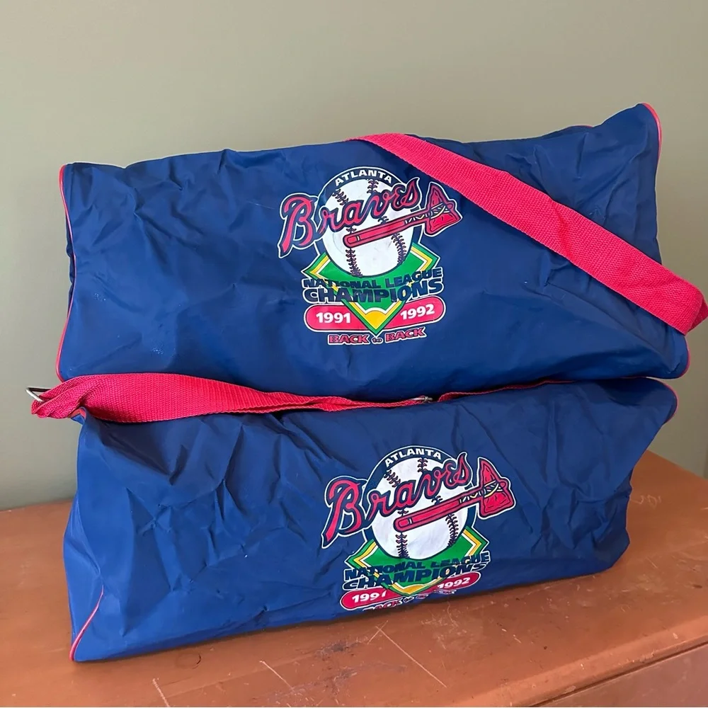 Vintage Atlanta Braves 91 92 Championship Baseball Soft Sided Duffle Gym Bag MLB